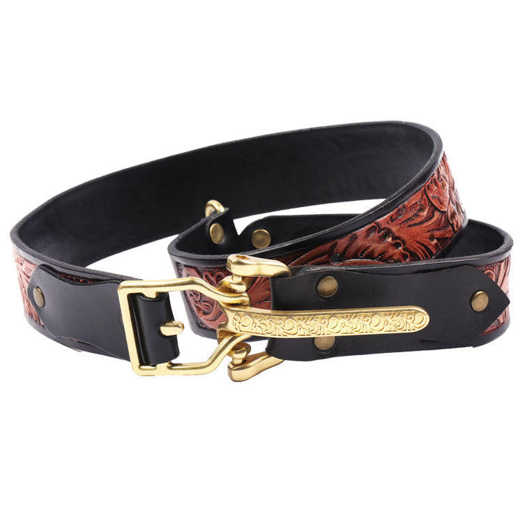 Cintura da uomo in pelle intagliata con fibbia dorata stile cavaliere retrò - Intaglio nero - 34 - image 0