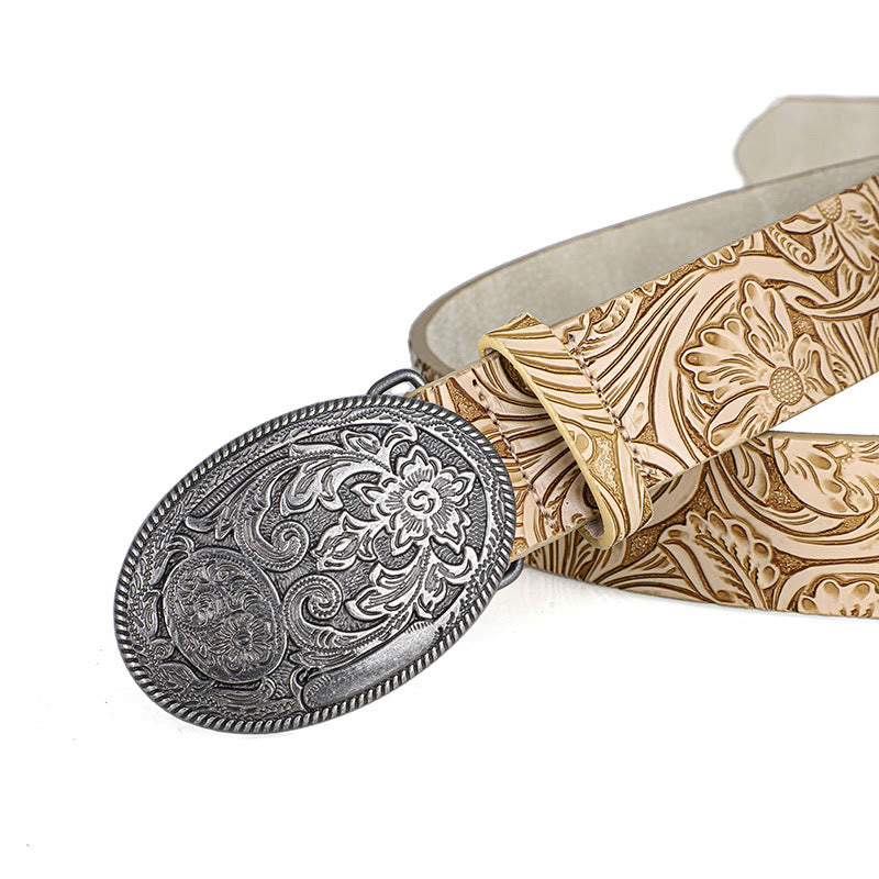 Cintura da uomo in pelle con fibbia ovale intagliata in argento retrò - image 2