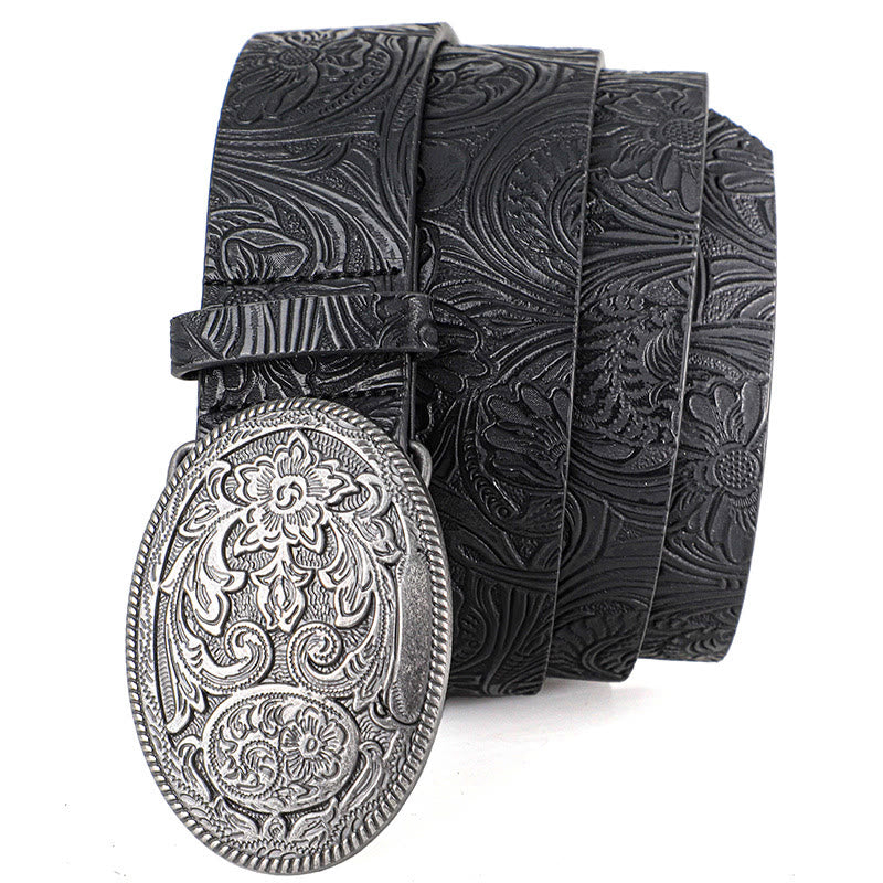 Cintura da uomo in pelle con fibbia ovale intagliata in argento retrò - image 6
