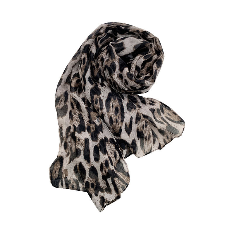 Sciarpa invernale sottile con stampa leopardata da donna alla moda - Cachi - image 1