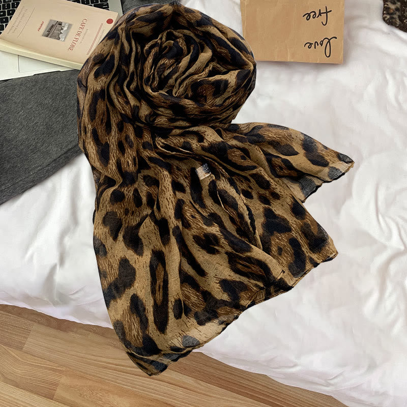Sciarpa invernale sottile con stampa leopardata da donna alla moda - Marrone - image 0