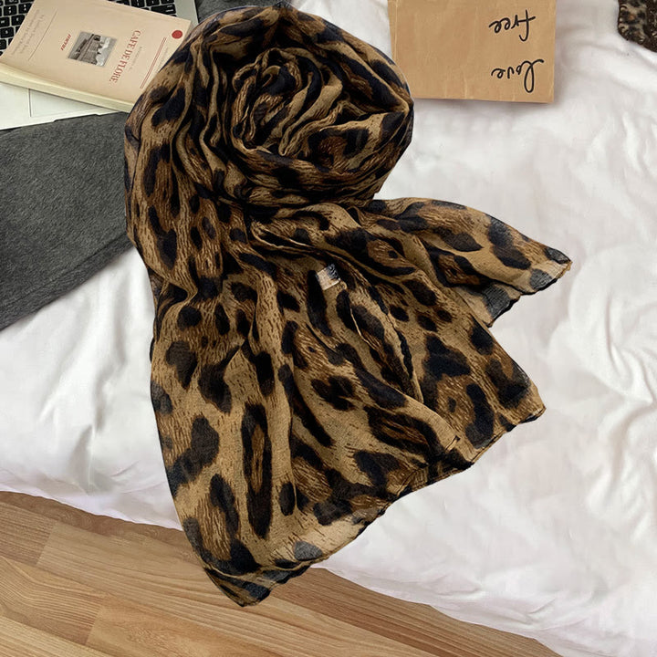 Sciarpa invernale sottile con stampa leopardata da donna alla moda - Marrone - image 0