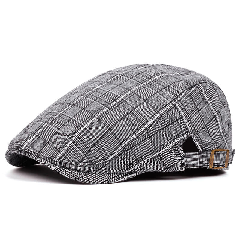 Cappello basco da uomo con fibbia regolabile e motivo a scacchi retrò - Grigio - Regolabile (circa 21 5/8"-23 1/4") - image 4