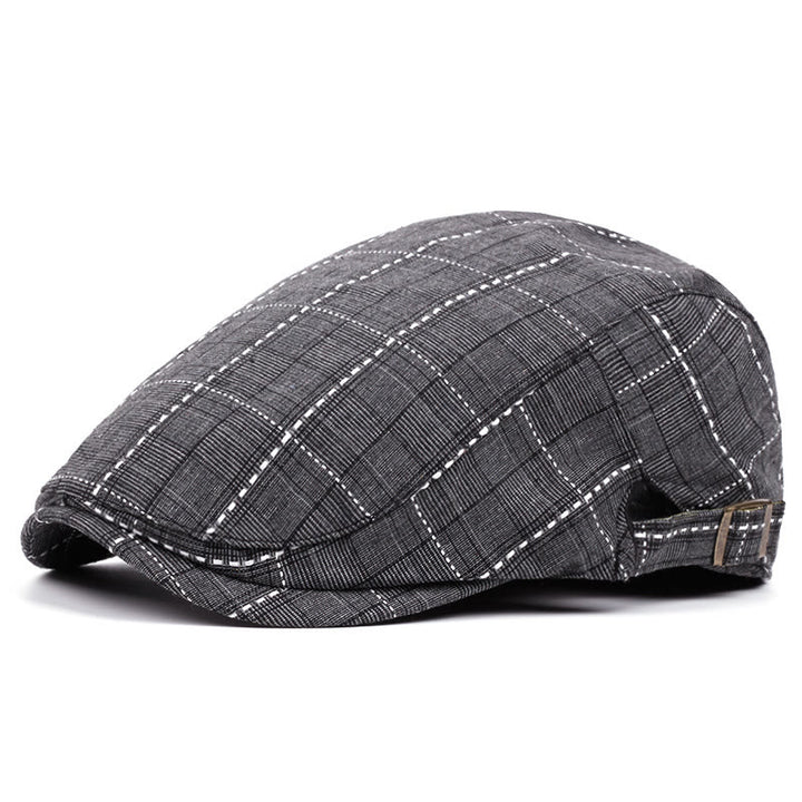 Cappello basco da uomo con fibbia regolabile e motivo a scacchi retrò - Nero - Regolabile (circa 21 5/8"-23 1/4") - image 0