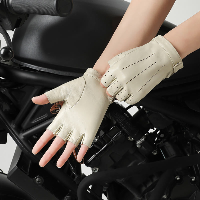 Guanti da ciclismo traspiranti e protettivi in pelle da donna, con mezze dita - Beige - XL - image 7