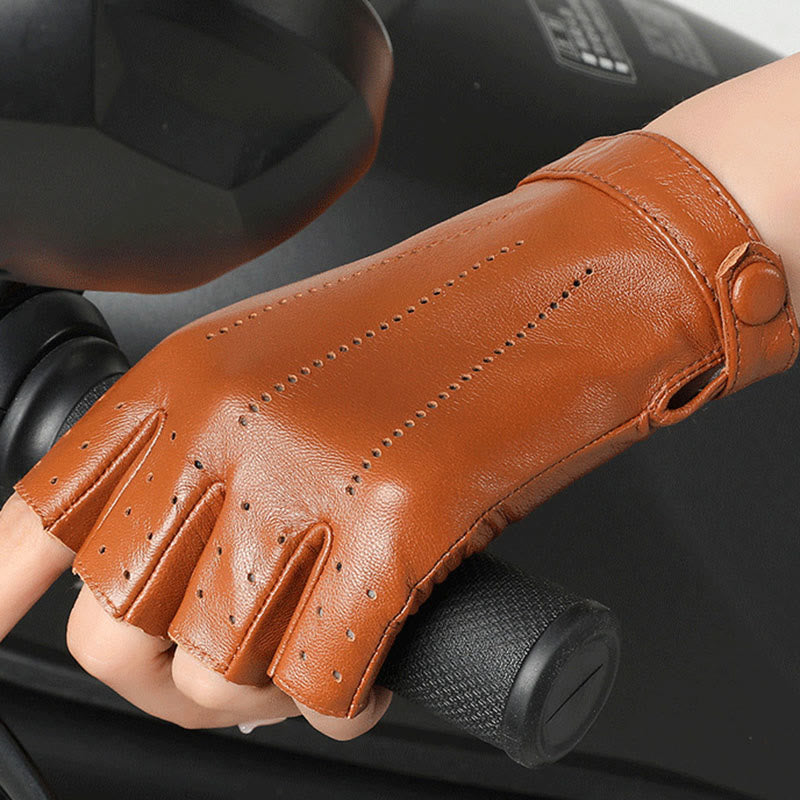 Guanti da ciclismo traspiranti e protettivi in pelle da donna, con mezze dita - image 1