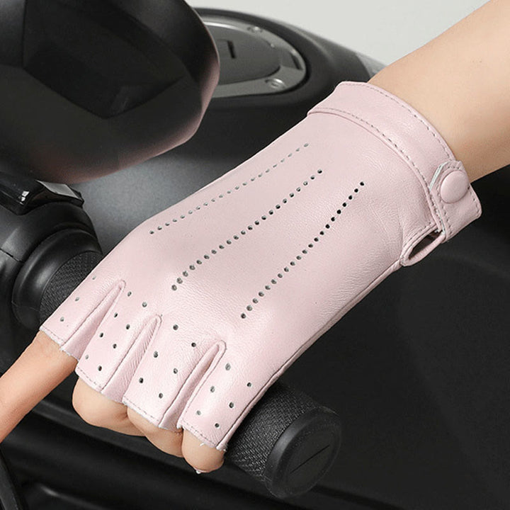 Guanti da ciclismo traspiranti e protettivi in pelle da donna, con mezze dita - image 6