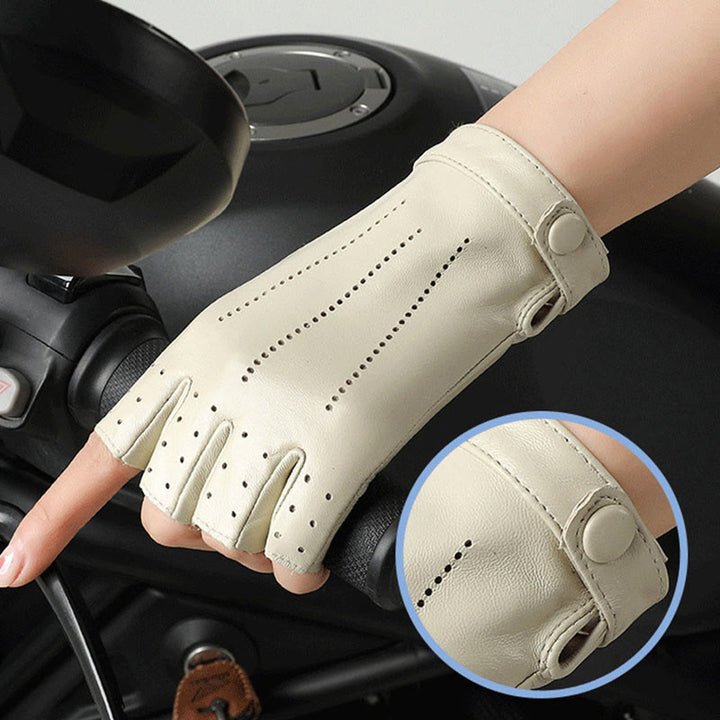 Guanti da ciclismo traspiranti e protettivi in pelle da donna, con mezze dita - image 8