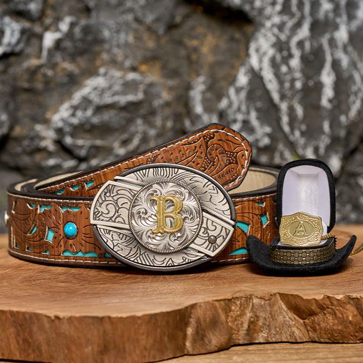 Set di collana in oro con fibbia per cintura con coltello nascosto fai da te e lettera iniziale - image 0