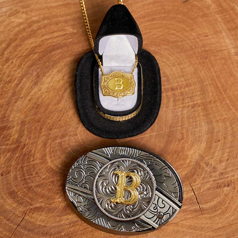 Set di collana in oro con fibbia per cintura con coltello nascosto fai da te e lettera iniziale - B - Senza cintura - image 2