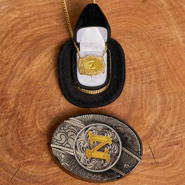Set di collana in oro con fibbia per cintura con coltello nascosto fai da te e lettera iniziale - Z - Senza cintura - image 31