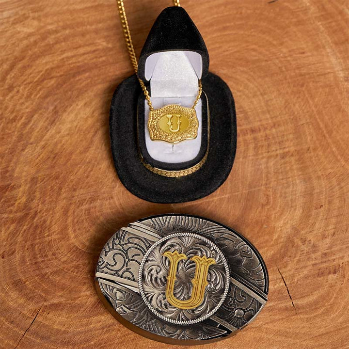 Set di collana in oro con fibbia per cintura con coltello nascosto fai da te e lettera iniziale - U - Senza cintura - image 26