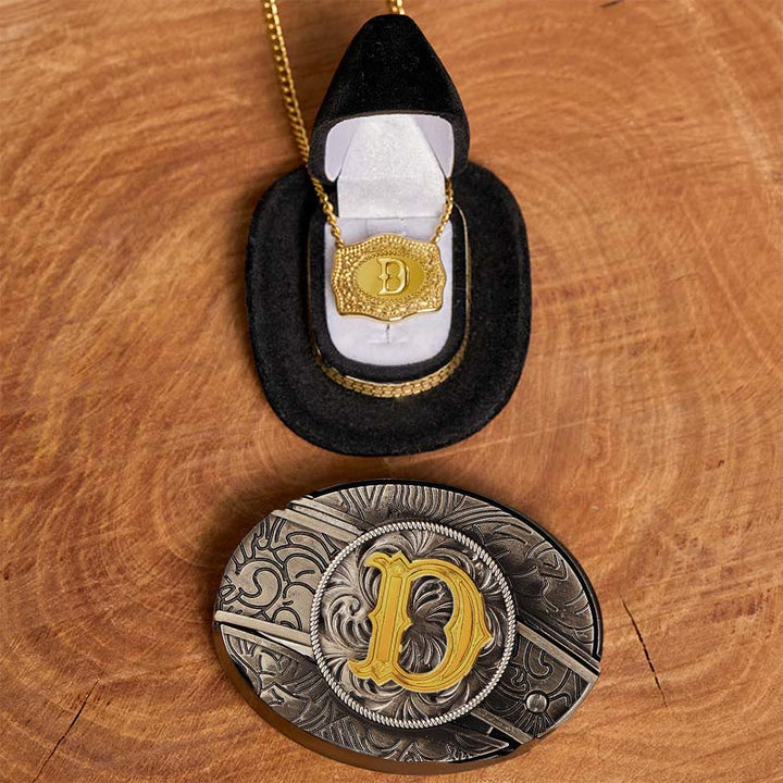 Set di collana in oro con fibbia per cintura con coltello nascosto fai da te e lettera iniziale - D - Senza cintura - image 9