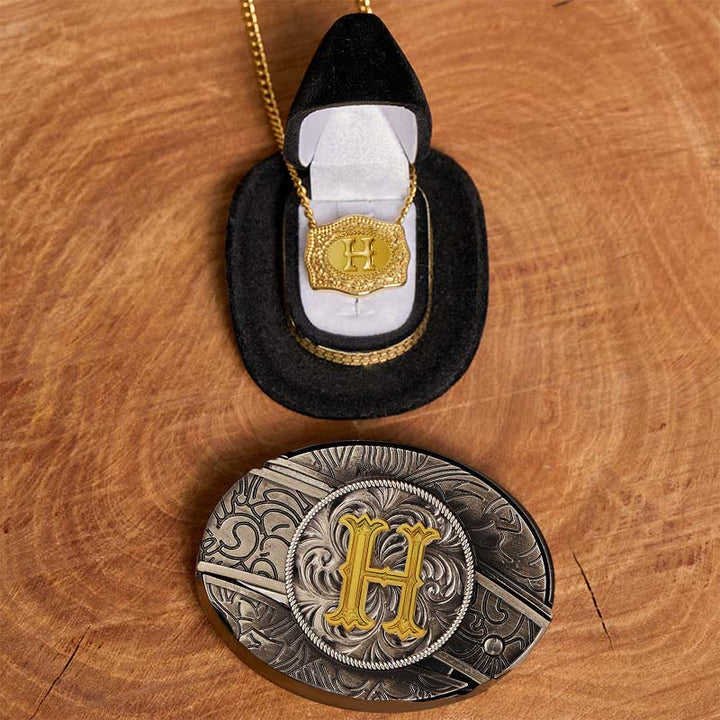 Set di collana in oro con fibbia per cintura con coltello nascosto fai da te e lettera iniziale - H - Senza cintura - image 13