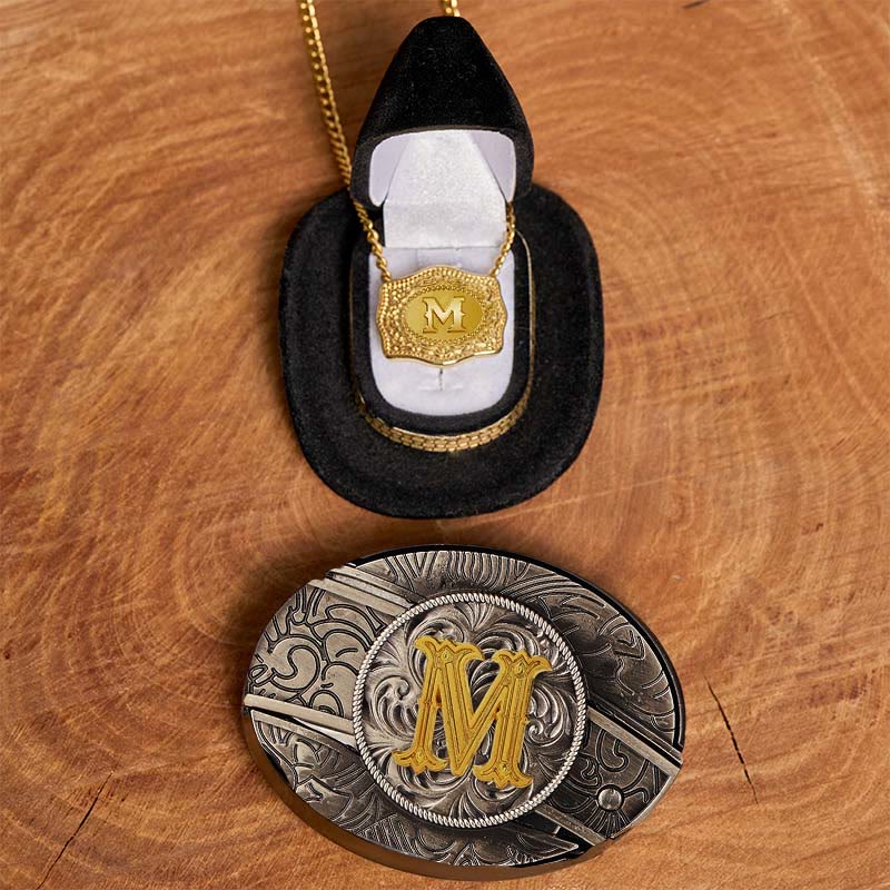 Set di collana in oro con fibbia per cintura con coltello nascosto fai da te e lettera iniziale - M - Senza cintura - image 18