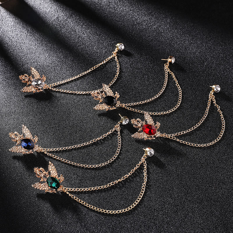 Spilla decorativa in oro a doppia catena con aquila e corona decorate con gemme retrò - image 0