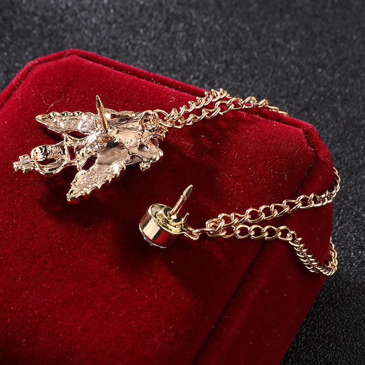 Spilla decorativa in oro a doppia catena con aquila e corona decorate con gemme retrò - image 4