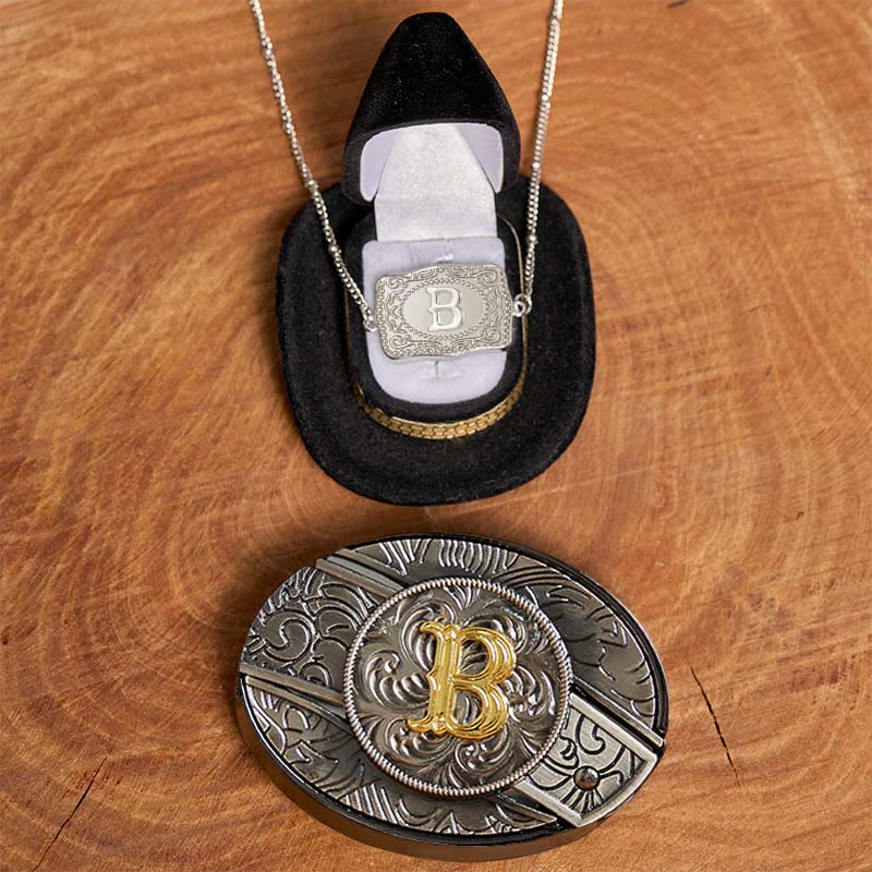 Set di collana in argento con fibbia per cintura con coltello nascosto fai da te e lettera iniziale - B - Senza cintura - image 2