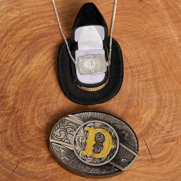 Set di collana in argento con fibbia per cintura con coltello nascosto fai da te e lettera iniziale - D - Senza cintura - image 9