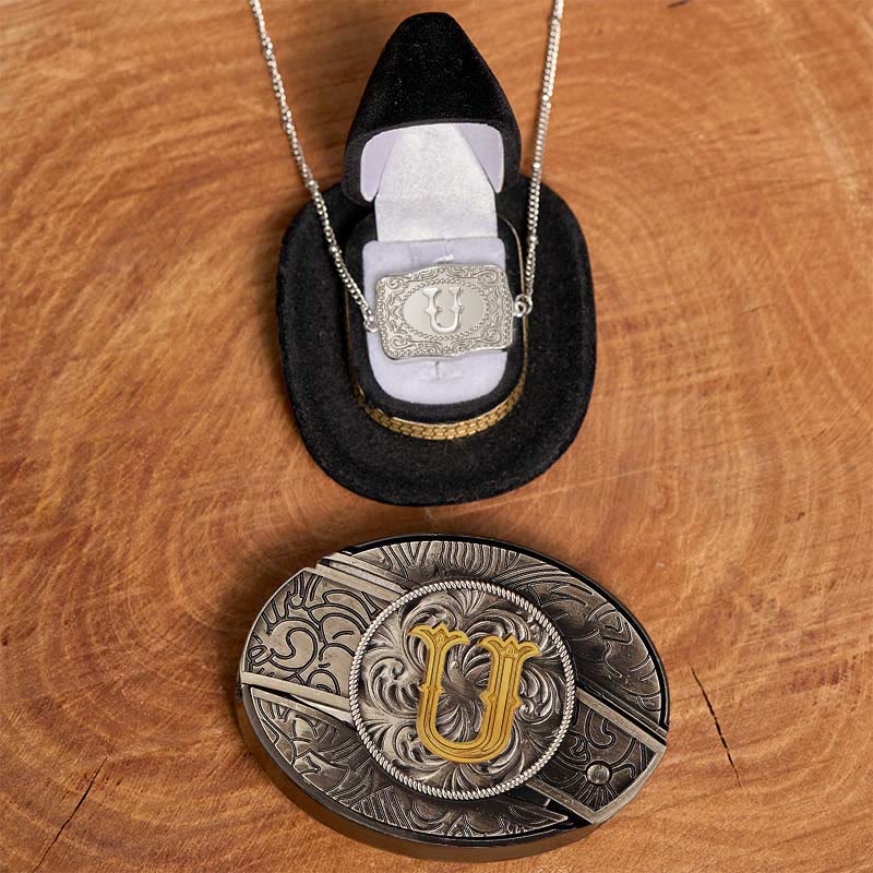 Set di collana in argento con fibbia per cintura con coltello nascosto fai da te e lettera iniziale - U - Senza cintura - image 26