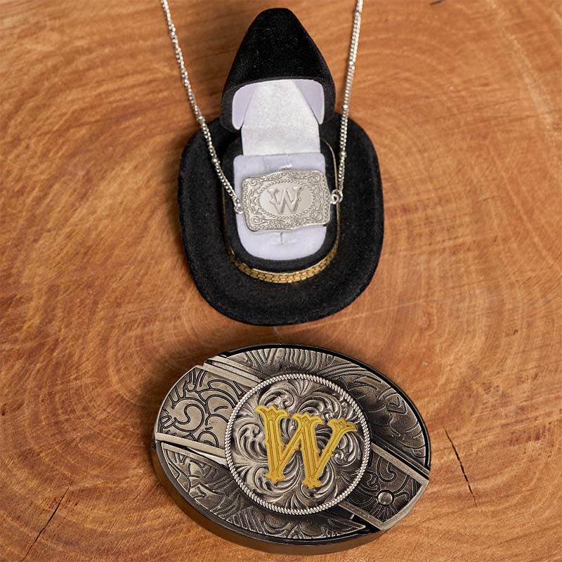 Set di collana in argento con fibbia per cintura con coltello nascosto fai da te e lettera iniziale - W - Senza cintura - image 28