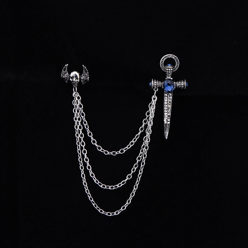 Spilla multicatena a doppio stile con teschio, ali e pugnale dark punk - Argento - image 2