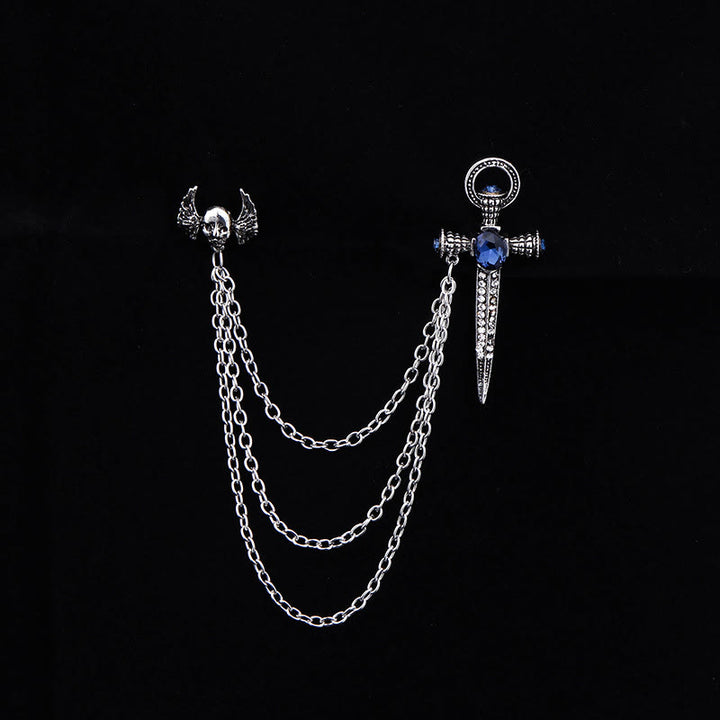 Spilla multicatena a doppio stile con teschio, ali e pugnale dark punk - Argento - image 2