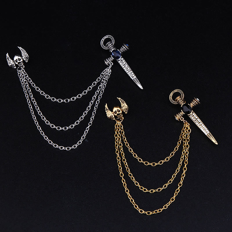 Spilla multicatena a doppio stile con teschio, ali e pugnale dark punk - image 0