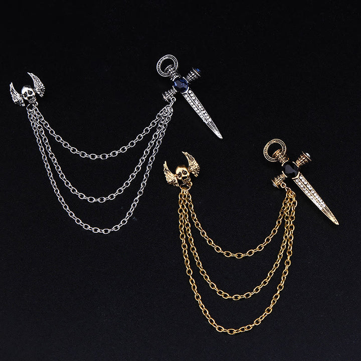 Spilla multicatena a doppio stile con teschio, ali e pugnale dark punk - image 0