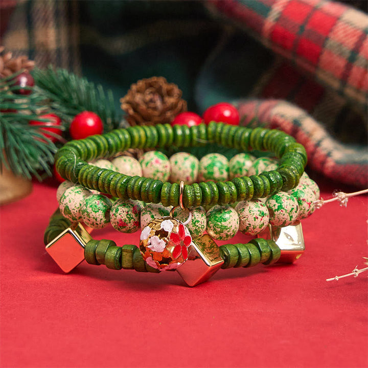 Set di 6 braccialetti con ciondolo di perline natalizie verdi - image 4