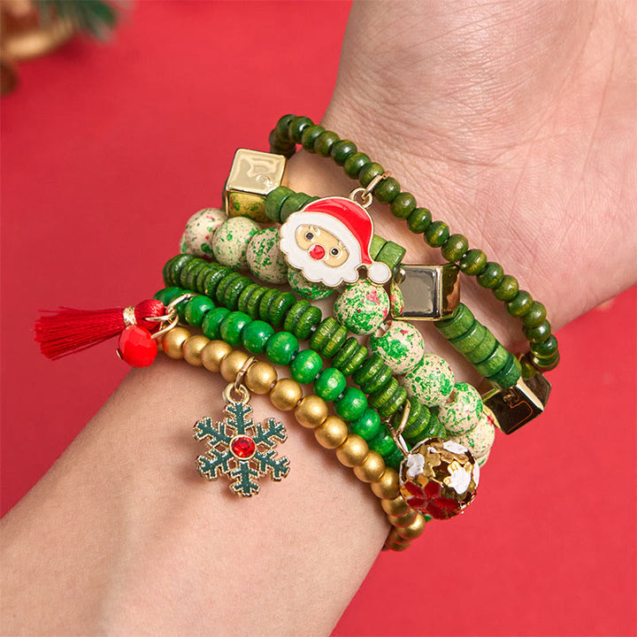 Set di 6 braccialetti con ciondolo di perline natalizie verdi - image 2