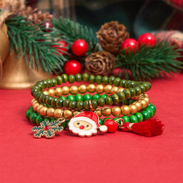 Set di 6 braccialetti con ciondolo di perline natalizie verdi - image 3