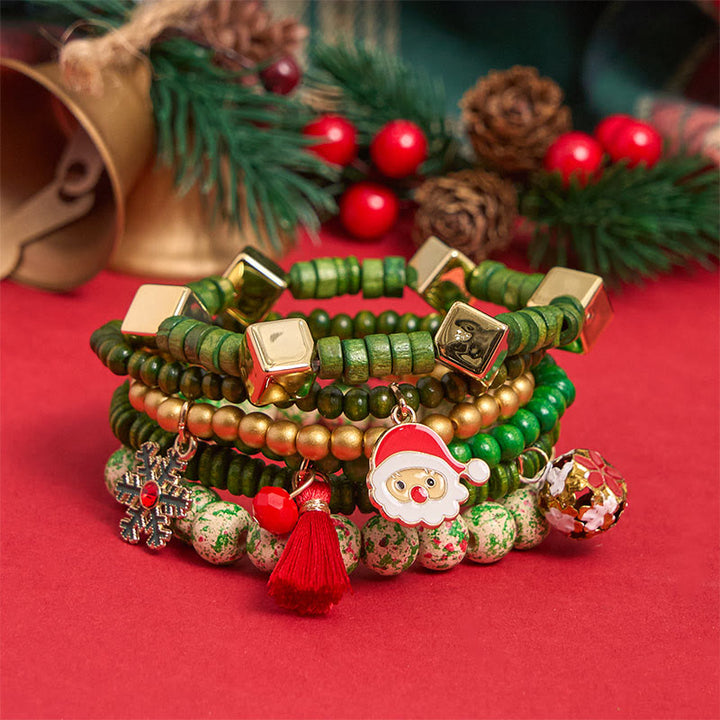 Set di 6 braccialetti con ciondolo di perline natalizie verdi - image 0