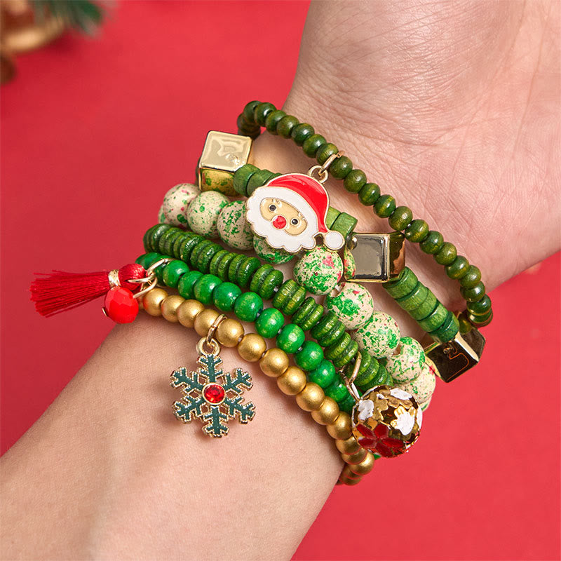 Set di 6 braccialetti con ciondolo di perline natalizie verdi - image 2