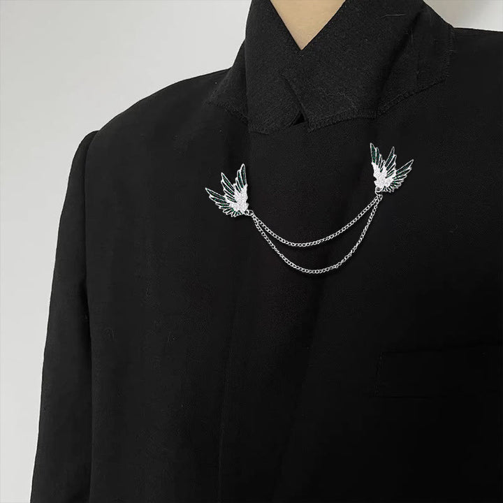 Spilla a doppia catena con coppia di ali simmetriche e ornate - image 2