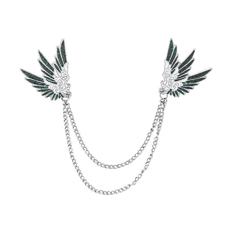 Spilla a doppia catena con coppia di ali simmetriche e ornate - Stile n. 1 - image 0