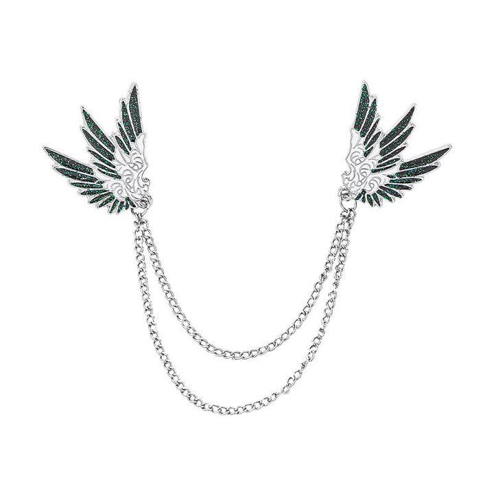 Spilla a doppia catena con coppia di ali simmetriche e ornate - Stile n. 1 - image 0