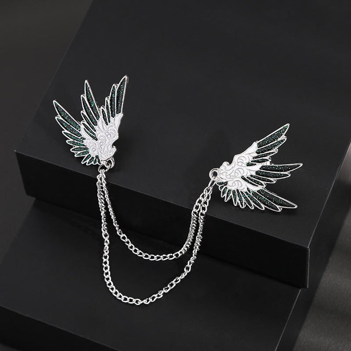 Spilla a doppia catena con coppia di ali simmetriche e ornate - image 1