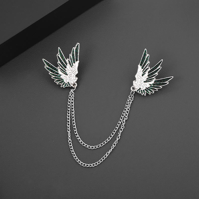 Spilla a doppia catena con coppia di ali simmetriche e ornate - image 3