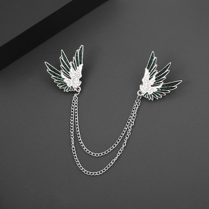 Spilla a doppia catena con coppia di ali simmetriche e ornate - image 3