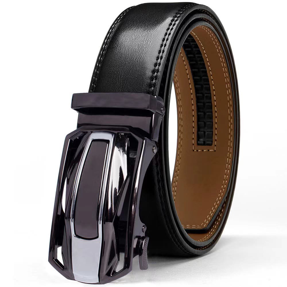 Cintura da uomo in pelle lucida con fibbia automatica a forma di coupé - Nero - 46 - image 0