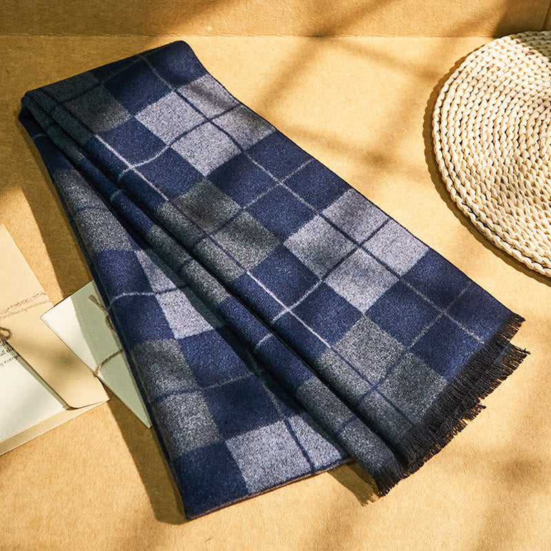 Sciarpa calda con nappe a quadri classici da uomo - image 4