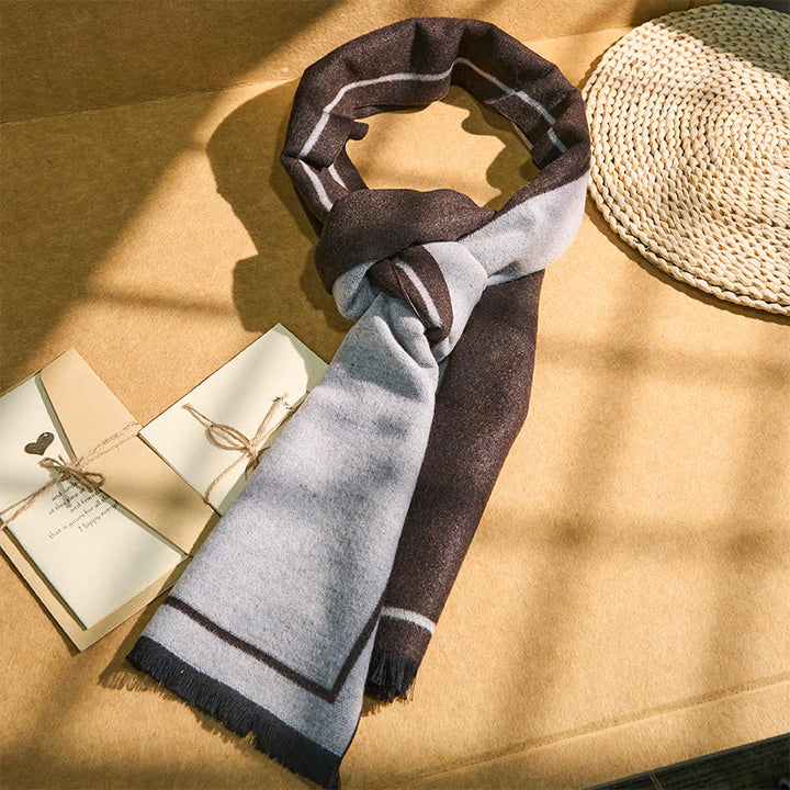 Sciarpa calda con nappe e dettagli a righe classiche da uomo - Caffè - image 0