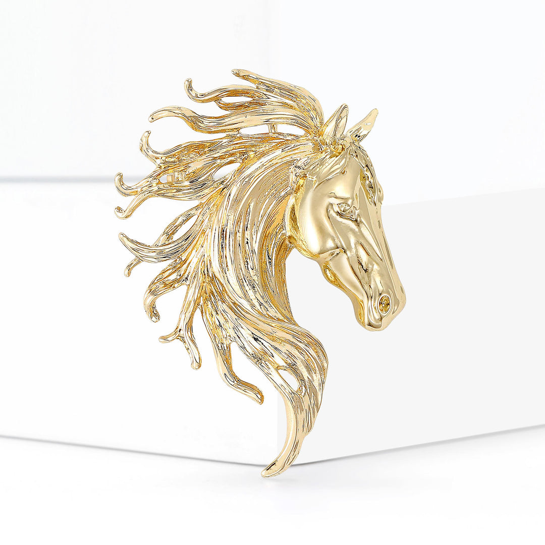 Spilla in metallo multi-tono con testa di stallone dinamico - D'oro - image 0