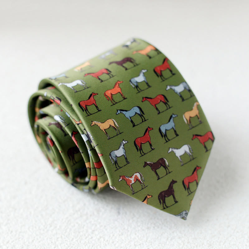 Cravatta verde da uomo personalizzata con stampa di cavalli - Stile n. 1 - image 2
