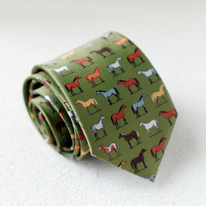 Cravatta verde da uomo personalizzata con stampa di cavalli - Stile n. 1 - image 2