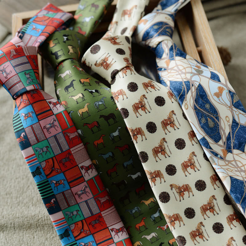 Cravatta verde da uomo personalizzata con stampa di cavalli - image 1