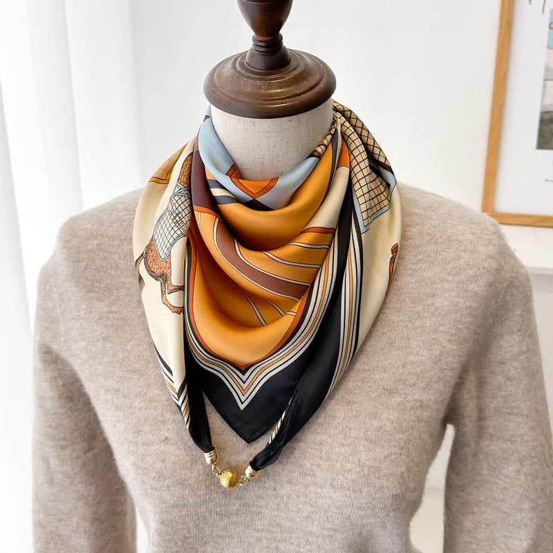 Cravatta magnetica quadrata elegante con stampa retrò da donna - Stile n. 1 - image 0