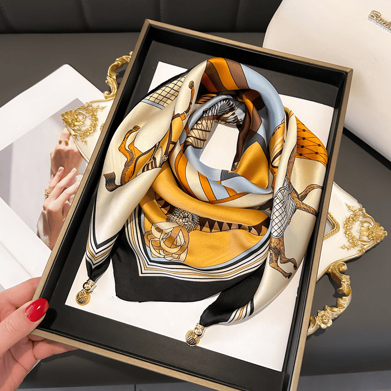 Cravatta magnetica quadrata elegante con stampa retrò da donna - image 1