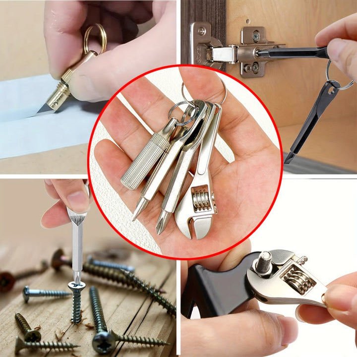 Portachiavi con mini utensile tascabile 4 in 1, coltello, chiave inglese, cacciavite - image 1